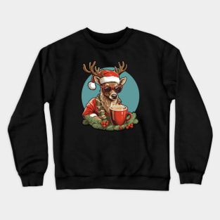 Christmas reindeer wearing sunglasses Crewneck Sweatshirt